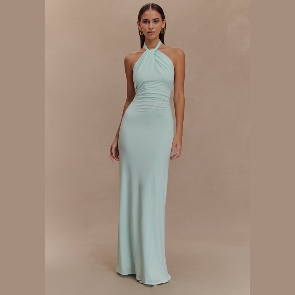 Meshki Mint Backless Maxi Dress